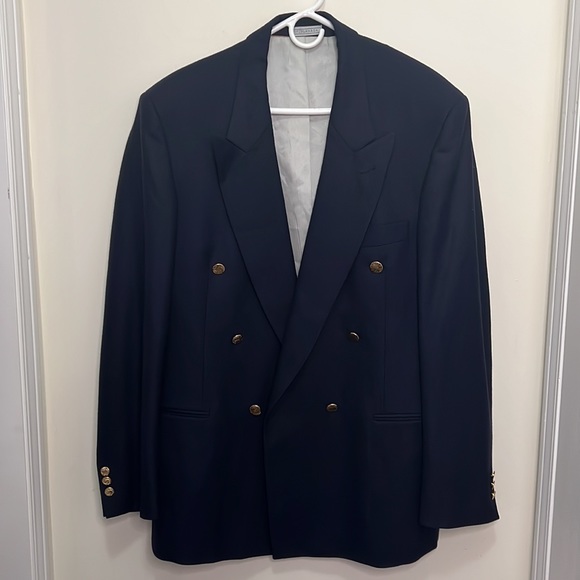 Bellismo 100%VirginWool Oversized Boyfriend Navy Shoulder Padded Blazer Size XL - Picture 2 of 10